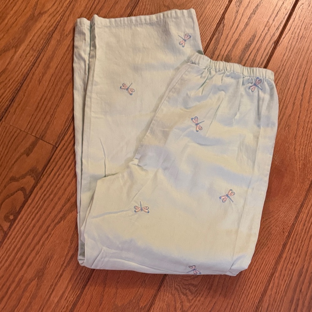 Talbots Mint Green Pajama Pants with Butterfly Embroidery NWOT